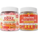 Pastilhas de vitamina D3 K2 sem açúcar com cálcio, citrato de magnésio, pastilhas de vitamina C + Berberine Supplement, com berberina lipossomal e berberina HCI, cálcio, magnésio