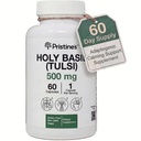 PRISTINE'S Holy Basil Cápsulas - 500 mg Gluten grátis Imunidade e Relaxação Suporte Suplemento Adaptogen - 60 dias de fornecimento - Tulsi Holy Basil Leaf Extract Cápsulas - Vegan - Não-GMO