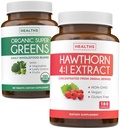 Super Greens & Hawthorn Extract (3-fornecimento de meses) Super Berry Blend pacote de Super Greends Orgânicos Pó - Superfood completo & Hawthorn Berry 4:1 Extract - Extract de alta resistência (180 Cápsulas)