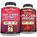 Nutrivein Premium Tart Cherry 500mg & Apple Cider Vinagre 1600mg Bundle - Recuperação muscular e limpeza de ácido úrico Plus Digestion Support & Weight Management - Não-GMO, Vegan / Vegan - 90 + 120 comprimidos