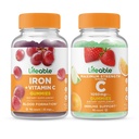 Ferro vitalício com Vitamina C + Vitamina C 1050mg, Gummies Bundle - Grande Degustação, Suplemento Vitamina, Gluten Free, GMO Free, Gummy mastigável