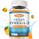Omega-3 Gummies Potent Algae Omega Source, Boost Brain, Eye & Imune Function, com DHA e EPA Vegan & Sugar Free, sabor laranja, 60 Contagem
