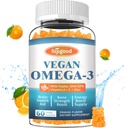 Omega-3 Gummies Potent Algae Omega Source, Boost Brain, Eye & Imune Function, com DHA e EPA Vegan & Sugar Free, sabor laranja, 60 Contagem