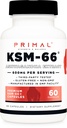 Complexo KSM-66 Ashwagandha Primal (60 Cápsulas / 60 Servings, 600 mg por serviço) - KSM-66 Ashwagandha com Extrato de Pimenta Negra, Sem Glúten, Não-GMO