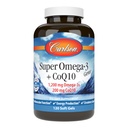 Carlson - Super Omega-3 Gems + CoQ10, 1200 mg Omega-3s 200 mg CoQ10, função de circulação, produção de energia e suporte circulatório, 120 Softgels