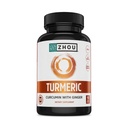 Zhou Turmeric Curcumin com gengibre - Suplemento Açafrão e Ginger para Mulheres e Homens, Curcuminoides com Extrato de Pimenta Negra para Digesção e Saúde Digestiva - 90 Cápsulas Veggie