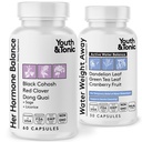 Juventude e Tônico PMS & Menopause Bloating Relief Duo – Suporte para Puffiness, Equilíbrio Hormonal & Retenção de Fluidos – Seu equilíbrio hormonal + Água Peso Away ervas naturais para mulheres, 90 Cápsulas
