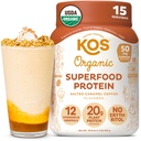 KOS Vegan Protein Powder, Café de caramelo salgado - Low Carb Pea Protein Blend, Planta orgânica Superalimento rico em vitaminas e minerais - Keto, leite grátis - substituição de refeições para mulheres e homens - 15 Servings