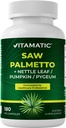 Vitamatic Saw Palmetto Extract para homens e mulheres 180 Veg Cápsulas - Made with Pumpkin Seed, Pygeum, Nettle Leaf - Made in the USA - Promove a função de próstata saudável
