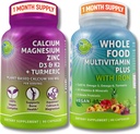 Vegan Whole Food Multivitamin com ferro + cálcio com base em plantas, magnésio, zinco, D3, K2 e açafrão – Vegan apoio diário para a energia, saúde óssea, imunidade e bem-estar geral Trio