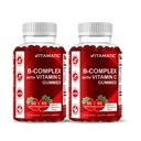 Vitamina Vitamina B Complex Gummies com Vitamina C & Inositol - Natural Strawberry Flavor - 60 Gummies (2 garrafas)