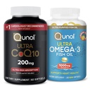 Qunol Ultra CoQ10 200mg Softgels - Ultra alta absorção Coenzima Q10 Suplemento - 2 Mês de Fornecimento - 60 Contagem + Óleo de Peixe Omega 3 Mini Softgels, 1000mg Omega 3 EPA + DHA, 3 Mês de Fornecimento, 180 Contagem