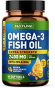 Construído pela natureza Omega 3 Peixe óleo macio Gels - 2400 mg óleo de peixe, 1440 mg Omega 3, 864 mg EPA, 576 mg DHA - Força extra Cérebro & Coração Suplemento de suporte de saúde - 60 Softgels