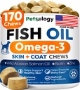 Ómega 3 Óleo de peixe para cães - 170 Mastigação - Ómega 3 para cães Pele com comichão e alívio da alergia - Pele & casaco Suplemento - EPA & DHA ácidos gordos - cão anti derramamento e tratamento ponto quente - óleo de salmão