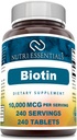 Biotina (Vitamina B7) 10 000 mcg Suplemento 240 Comprimidos Não-GMO