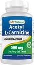 Best Naturals Acetil L-Carnitina (ALCAR) 500mg, 120 Cápsulas, 120 Servings - Non-GMO and Gluten Free, 1 Cápsula por Serving