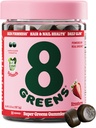 8Verdes Superverdes Pastilhas de Beleza com Colágeno e Biotina Super Greens Powder Superfood Gummy para pele saudável, cabelo, unhas, brilho e firmeza, Superfood Booster, Strawberry Flavored, 50 Conde
