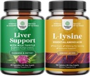 Suplemento de suporte de fígado de cardo de leite e L Lysina 1000mg Suplementos Nutricionais - Suplemento de fígado de ervas com cardo de leite de silimarina - L-lisina essencial Aminoácidos Suplemento