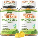 L-Teanina lipossomal 200mg Glicinato de magnésio 400mg Gummies com GABA, 5HTP, Apigenin, Vitamina B6 & D3, Ashwagandha, Lemon Balm Leaf, Melatonina Free Sleep Chewable para relaxar Mood & Muscle, 2 embalagens