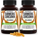 Curcumina Turmérica com Pimenta Preta BioPerine & 95% Curcuminóides, Absorção Máxima para Suporte Conjunto, Cápsulas Turméricas Não-GMO, Made in USA - 180 Veg Caps