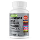 Viteey Ashwagandha Maca Fenugreek Suplemento com Tongkat Ali – Drive, Paixão e Apoio Energético para Homens e Mulheres – Mood, Calm & Stress Support - 60 Cápsulas