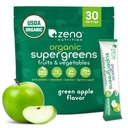 Zena Nutrição Orgânica Super Verdes Pó, 70+ Superalimentos, 0 Açúcar, Fibra 3G, Espirulina, chlorela, antioxidantes, prebióticos/probióticos, enzimas digestivas, maçã verde, 30 pacotes de mistura de bebida