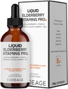 Codeage Elderberry Vitaminas Pro - Orgânica Black Elderberry Liquid Drops - Vitamina C, D3, Zinco, Groselha Negra - 2 meses de fornecimento - Black Sambucus Liquid - Suplemento para Adultos e Crianças - 4 fl oz