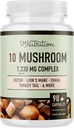 10 Cogumelos Complex Supplement □ 1300+ MG Mistura com Leões Mane, Turquia Tail, Cordyceps, Reishi, Shiitake, Maitake, Chaga & White Button Mushroom □ Immune & Adaptogen Support