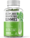 Suco de aipo chicletes de fibra para adultos - Suco de aipo prebiótico Gummy para desintoxicação Suporte & Supergreens Aumentar com suco de aipo, clorofila e fibra prebiótica - 60 Contagem