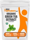 BulkSuplementos.com Extrato de chá verde orgânico em pó - Chá verde orgânico em pó, Suplemento de polifenóis - Vegan & Gluten Grátis, 500mg por serviço, 500g (1.1 lbs) (Pacote de 1)