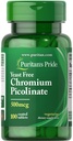 Puritanos Pride Chromium Picolinate 500 Mcg Levedura Livre, 100 Contagem