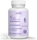 Vitamina C 1000mg com Rose HIPS + Sambucus Elderberry - Suplemento dietético complexo C1000 para suporte imunológico e suporte antioxidante - 120 comprimidos para até 120 dias (120 contagem (Pacote de 1))