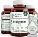 Natural Nutra Vegan Melatonina 3mg, Ajuda a melhorar a saúde do coração, Suporta o sistema imunológico, Ajuda a saúde celular e saúde do coração, Contribuir para o bem-estar geral, Melhorar a qualidade do sono, Sem glúten, 60 comprimidos