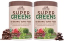 FARMAS DE PAÍS Super Verdes sabor de chocolate, 50 Super Alimentos Orgânicos, USDA mistura de bebida orgânica, frutas, legumes, Super Verdes, cogumelos e probióticos, Suporta energia, 40 Servings, 10.6 Oz, 2 Pack