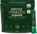 Zena Complete Organic Super Greens Powder & Multivitamin, 90+ Supergreens, Frutas, Vegetais, 0 Açúcar, Fibra 5G, Pre & Probióticos, Melancia Citrus Flavor, 30 pacotes