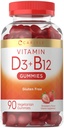 Carlyle Vitamina D3 + B12 Gummies Complexos (Contagem 90 ) Vegetarian, Non-GMO, and Gluten Free Formula (Suplemento de sabor de morango)