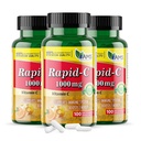 América Medic & Science Rapid-C 1000mg Suplemento de vitamina C (3 pacote de 100 comprimidos) Fortalecedor de energia, Suporte diário do sistema imunológico, Antioxidante Vegan, Ácido ascórbico revestido não-GMO para homens adultos e mulheres