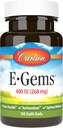 Carlson- E- Gems, 400 UI (268 mg), Heart Health & Optimal Wellness, Antioxidante, 90 géis moles