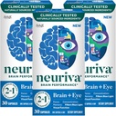 NEURIVA Cérebro + Suplemento ocular para Memória, Foco e Concentração com Luteína e Zeaxantina clinicamente testadas, Vitaminas A C & E + Zinco para Saúde dos Olhos e Filtrar Luz Azul 30 cápsulas de contagem (3 Pack)