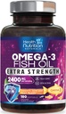 Omega 3 Fish Oil 2400 mg - Triplo Força Omega3, EPA & DHA Fatty Acids Supplement - Suporte Natural para Imune, Coração e Saúde do Cérebro - Wild Caught, Não-GMO, Flavor de Limão, Arroto - 180 Softgels