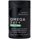 Sports Research® Vegan Omega 3-6-7-9 - 1200 mg de Multi-Spectrum Omega Fatty Acids Certified Non-GMO Fórmula com Sea Buckthorn & Borage Oil - 90 Veggie Softgels