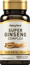 Piping Rock Ginseng Complex Cápsulas de Contagem de 100 com Geléia Real Não-GMO, Suplemento sem glúten