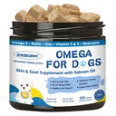 Omega 3 para cães com óleo de salmão, óleo de peixe para cães pele e casaco suplemento, alívio de alergia do cão, tratamento ponto quente, anti derramamento, quadril e apoio conjunto com EPA & DHA, biotina, vitamina E