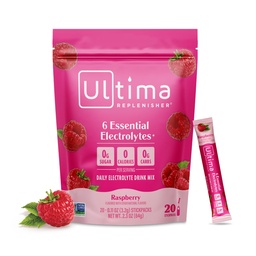 Ultima Replenisher diária electrolyte pó bebida Mix – Açúcar grátis – Framboesa, 20 Stickpacks – Pacotes de hidratação com 6 Eletrolitos chave e traços minerais – Keto Friendly, Vegan, Não-GMO
