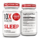 10X Health Sleep Supplements for Adults - 60 Cápsulas - Melatonina 3mg, L Theanina, Magnésio Supplement, Magnésio Óxido para repouso profundo, melhor e relaxamento - 3-em-1 Natural Sleep Support