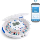 Dispensador de comprimidos automático Smart Wi-Fi ao vivo claro Tampa de medicamento de 28 dias Organizador até 9 doses por dia para monitoramento de cuidados com chave de bloqueio, alarmes de luz / som para prescrições e vitaminas