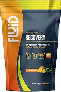 Recuperação de líquidos, mistura de bebida pós-trabalho, proteína isolante de soro de leite, L-Glutamina, carboidratos, todos os ingredientes naturais, sem glúten, sem lactose (fruto tropical)