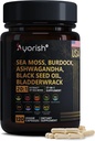 Sea Moss Cápsula 30:1 de alta resistência 6000mg Equivalente Por Servings, Black Seed Oil Ashwagandha Ginger Cápsulas, Turmeric, Moringa, Bladderwrack, Burdock Root, Manuka Honey, Cinnamon 120 Conde