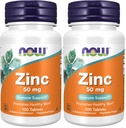 Now Foods Supplements, Zinco (Gluconato de Zinco) 50 mg, Suporta Funções de Enzima*, Suporte Imune*, 100 Comprimidos (Pacote de 2)