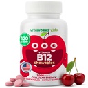 Crianças Vitamina B12 1000 mcg Comprimidos mastigáveis - Saboroso sabor de cereja natural - Vegan, GMO-livre, Sem glúten, Nut grátis - Suplemento dietético - Vitaminas de energia celular para crianças - 120 mastigáveis